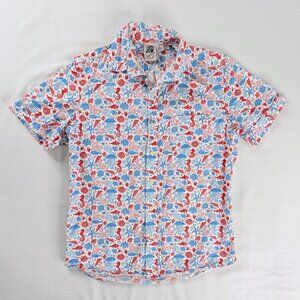 Kennington LTD Red Blue White Jellyfish Seashells Button Up Short Sleeve Shirt